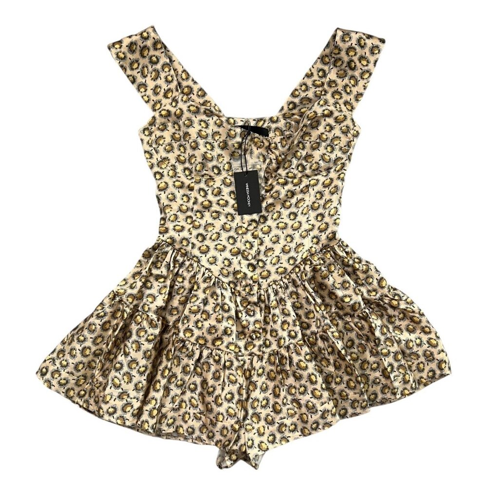 Vanessa Mooney Silk Satin Daisy Print Elisabeth Romper Dress S Coquette Milkmaid